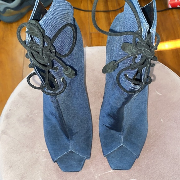 Christian Dior Navy lace up peep toe boots size 38 (7.5) - Picture 7 of 10